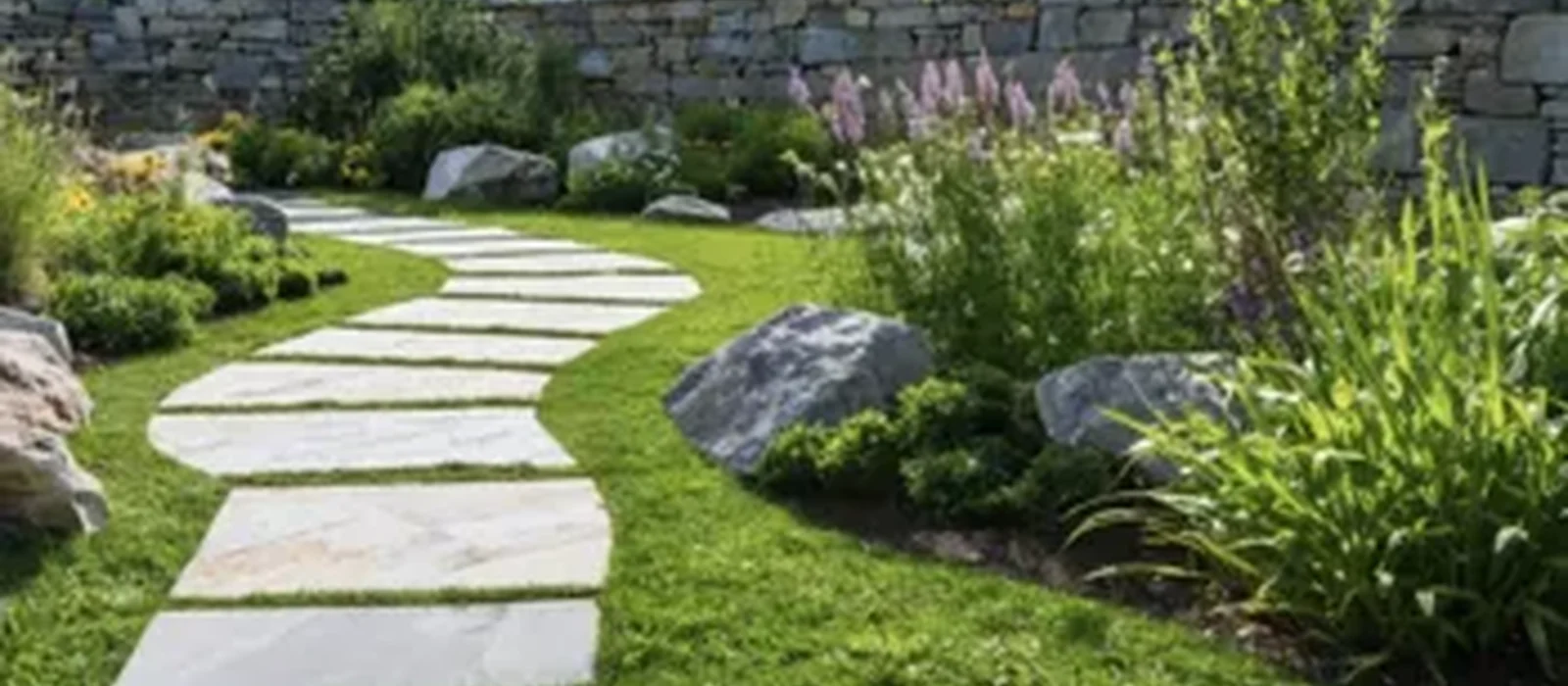 Natural stone used in a landscaped outdoor setting