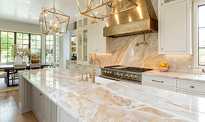 Kitchen countertop and vanity top made from natural stone